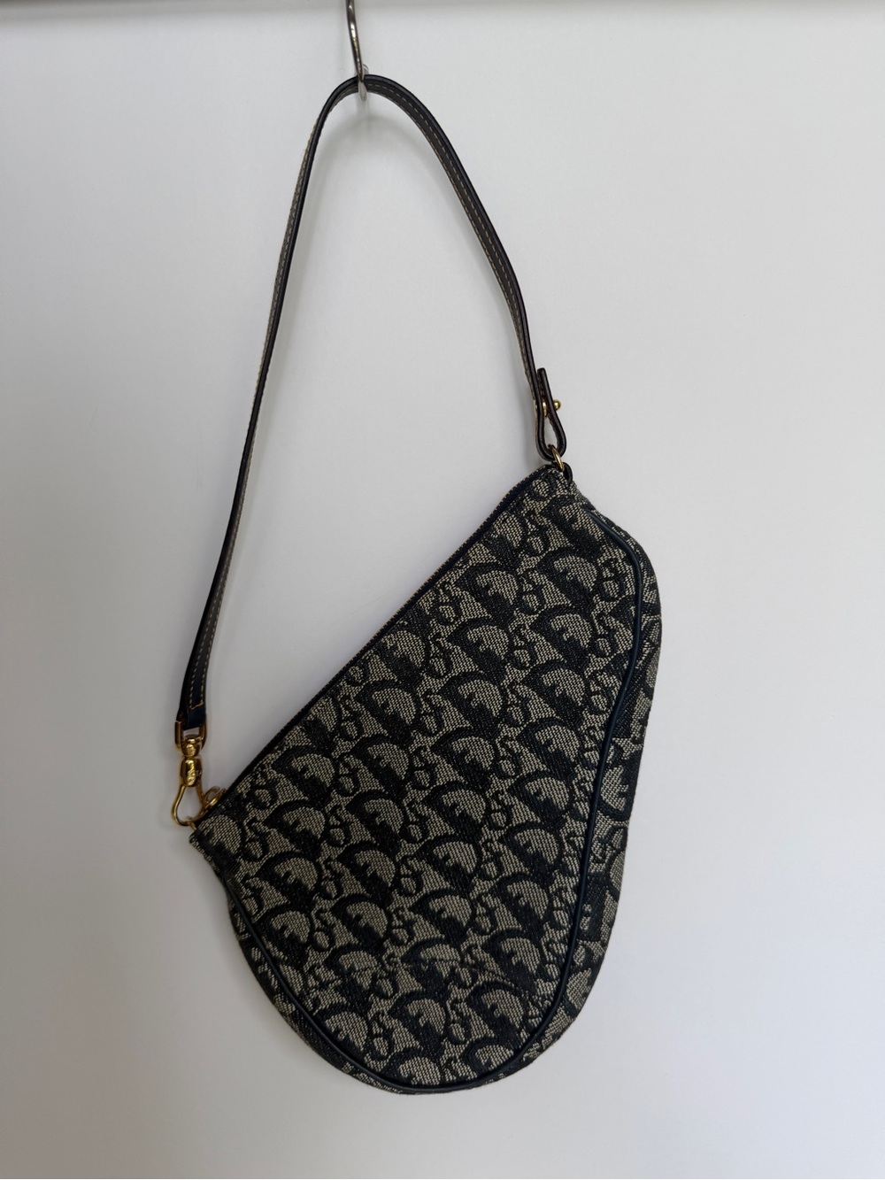 Dior Mini saddle pochette Navy blue Patterned Crescent Shoulder Bag